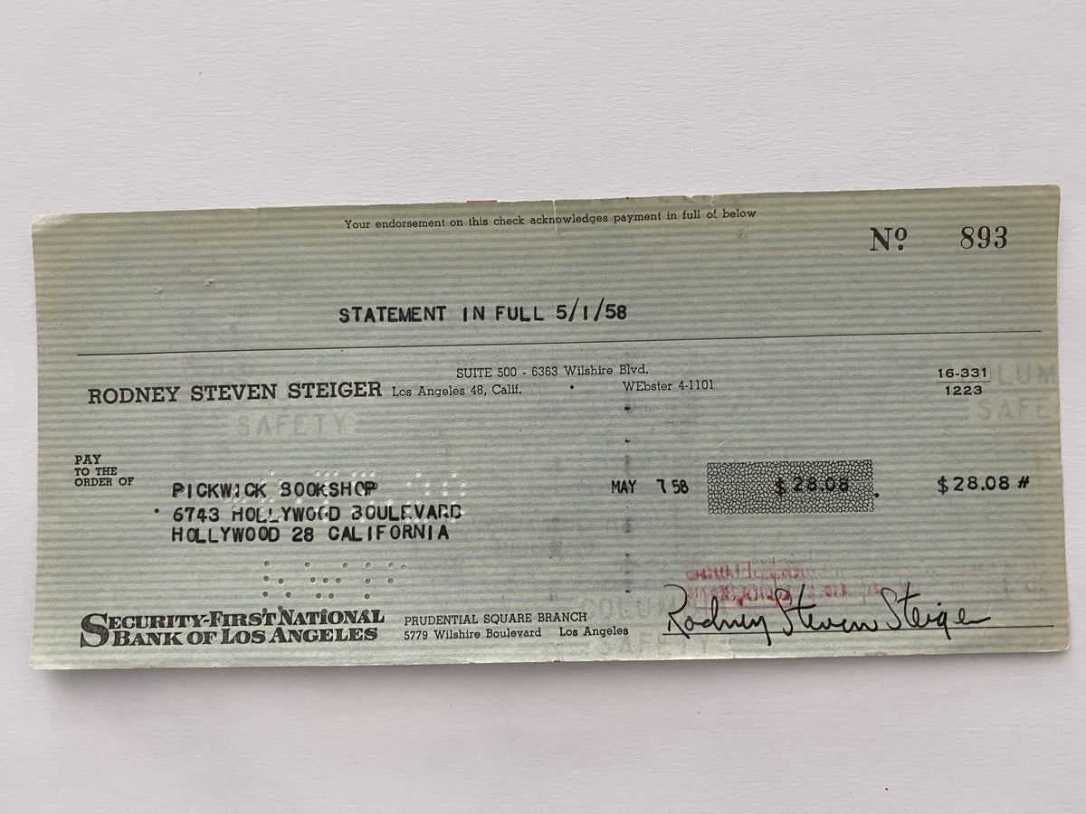 Rod Steiger signed check