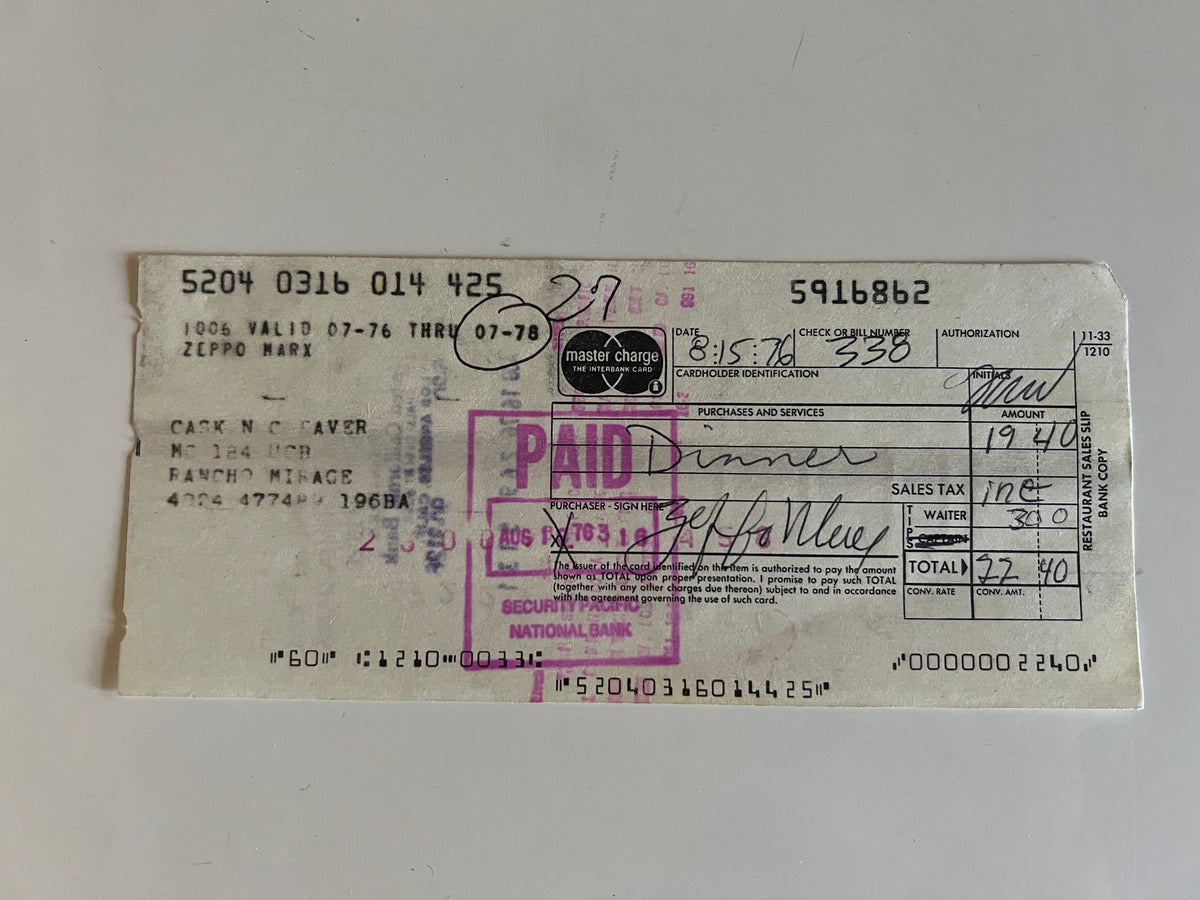 Zeppo Marx signed receipt