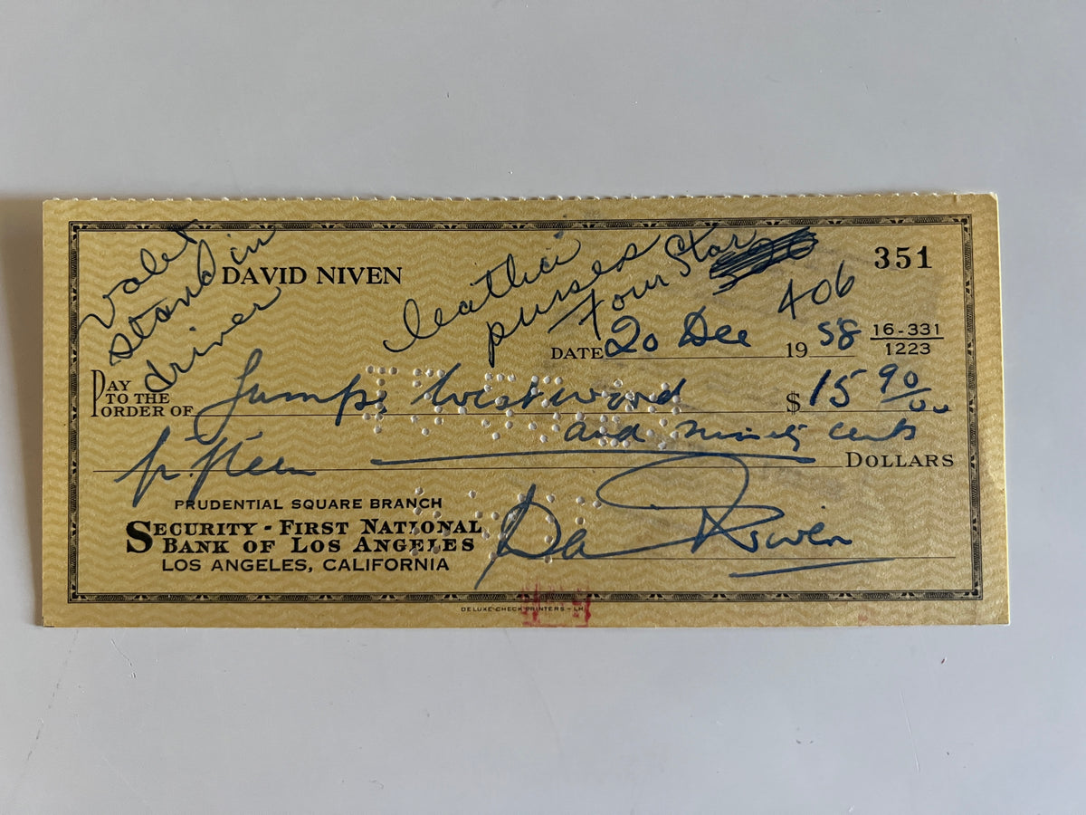 David Niven signed check