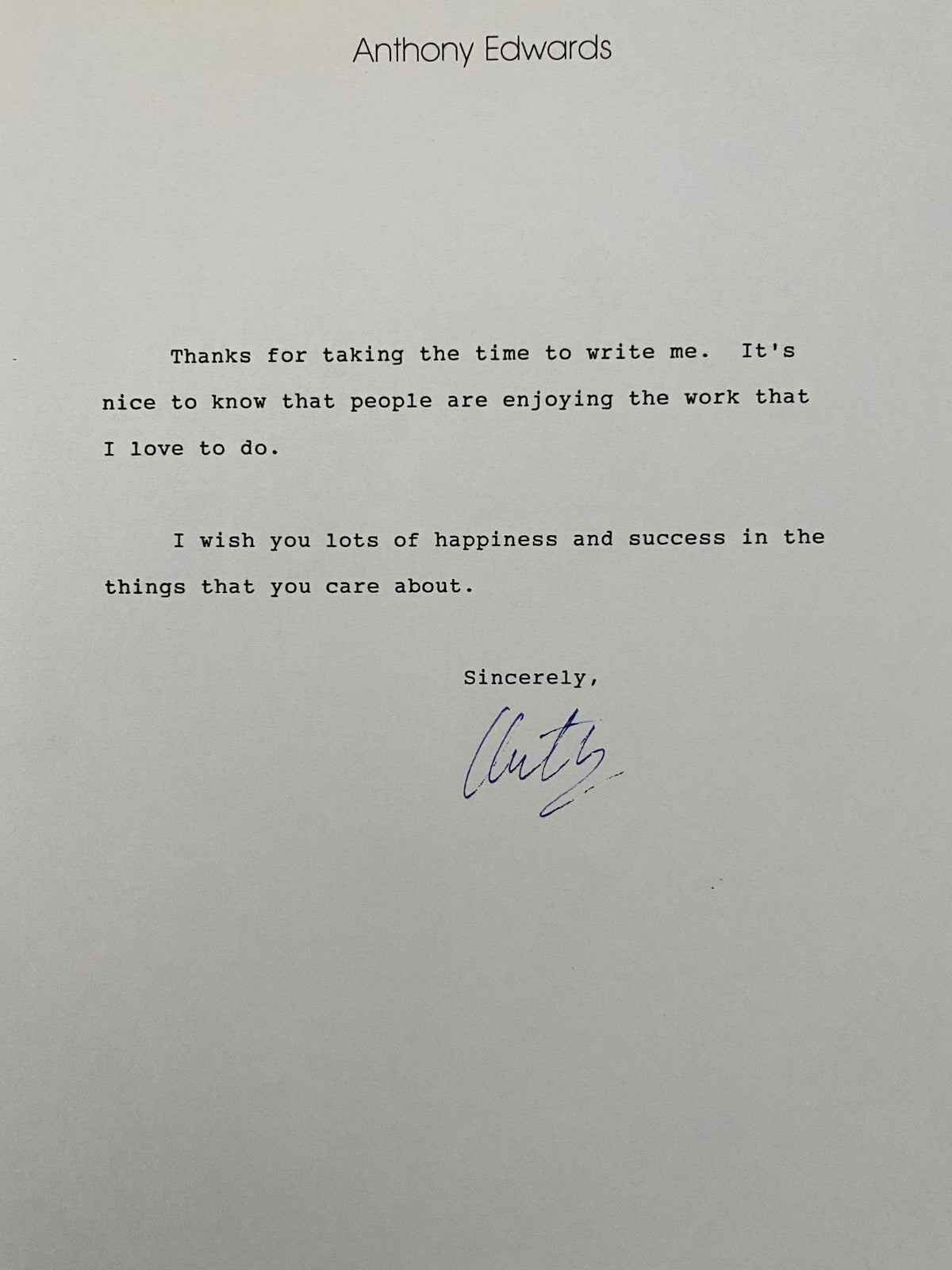Anthony Edwards signed letter
