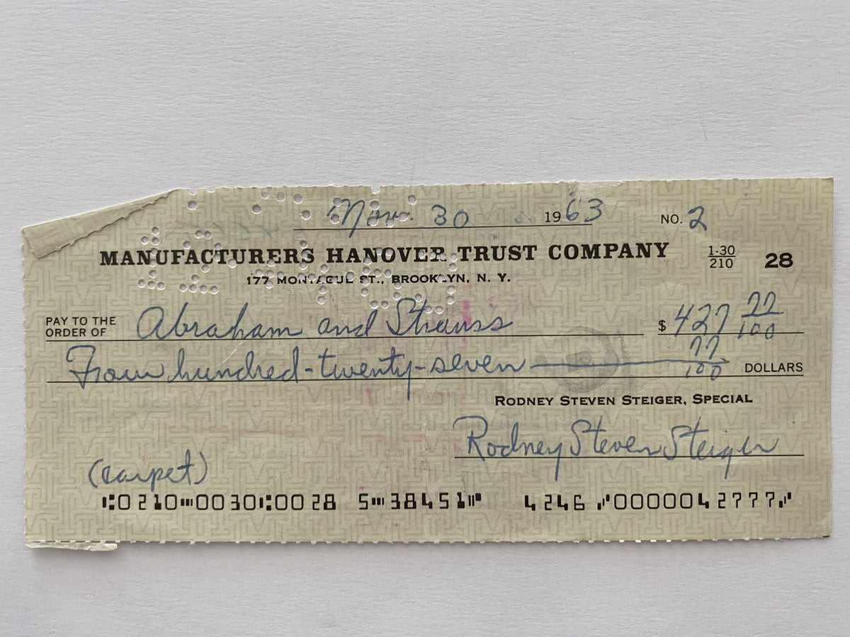 Rod Steiger signed check