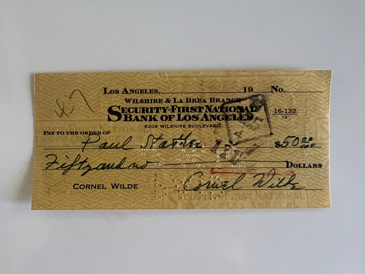 Cornel Wilde signed check