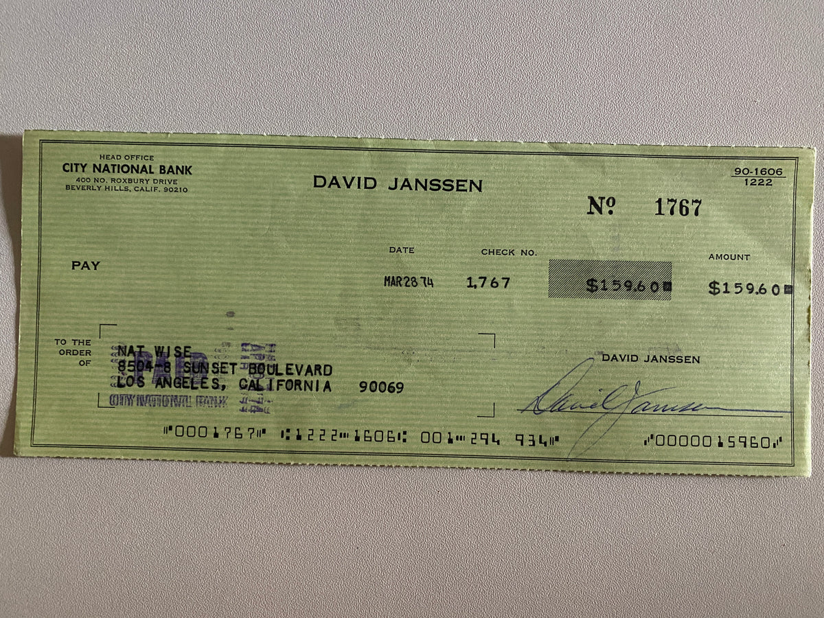 David Janssen signed check