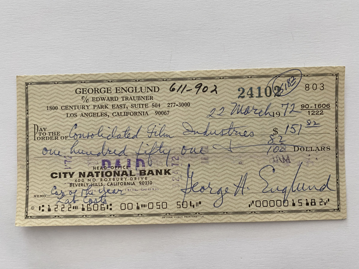 George Englund signed check