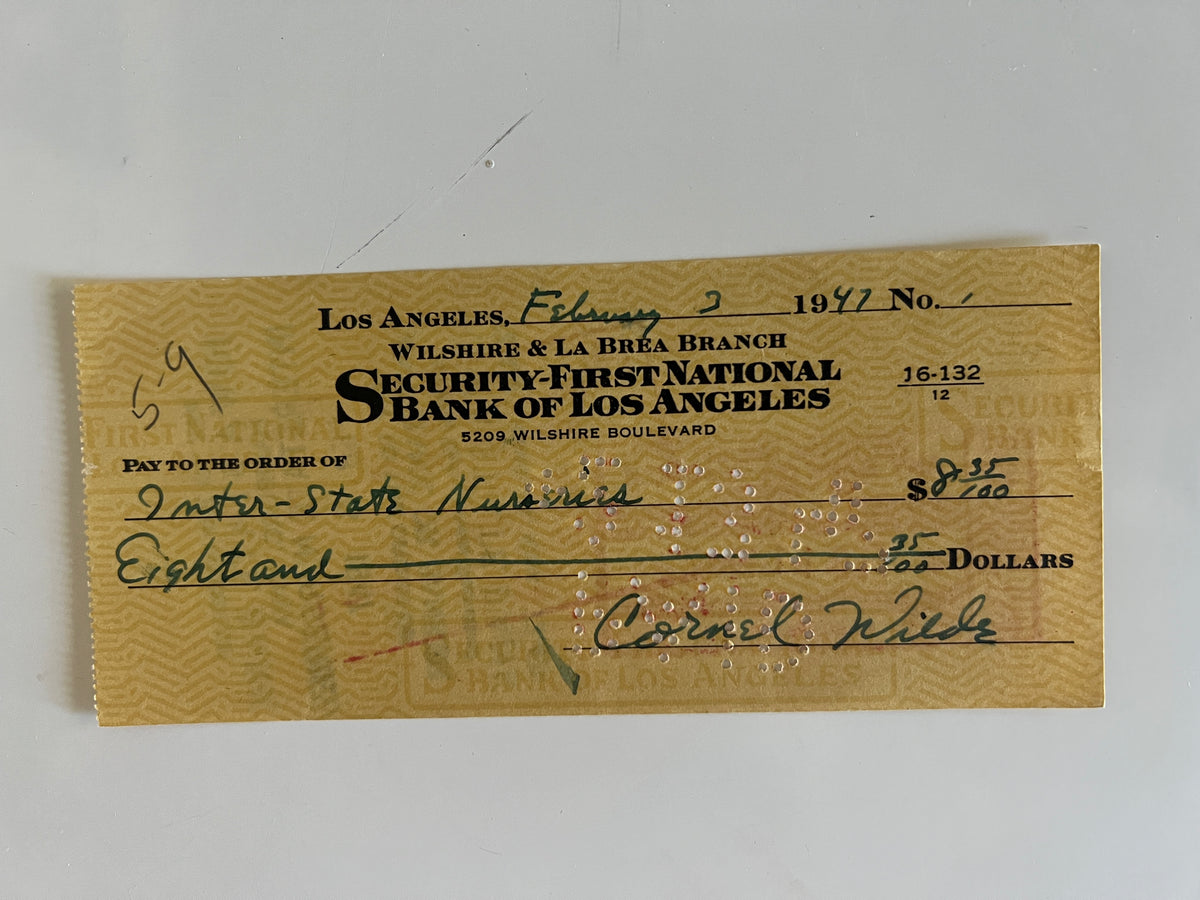 Cornel Wilde signed check