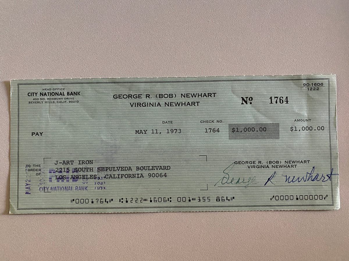 Bob Newhart signed check