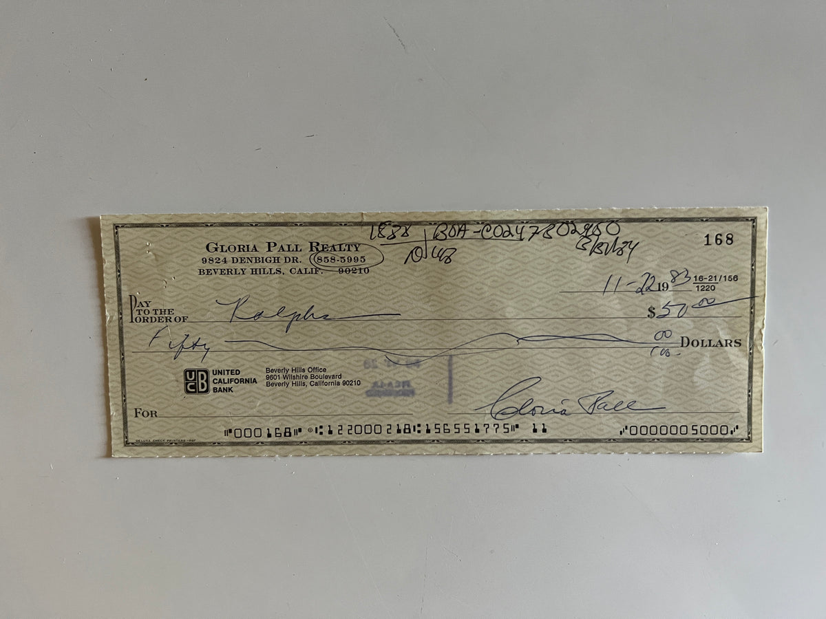 Gloria Pall signed check