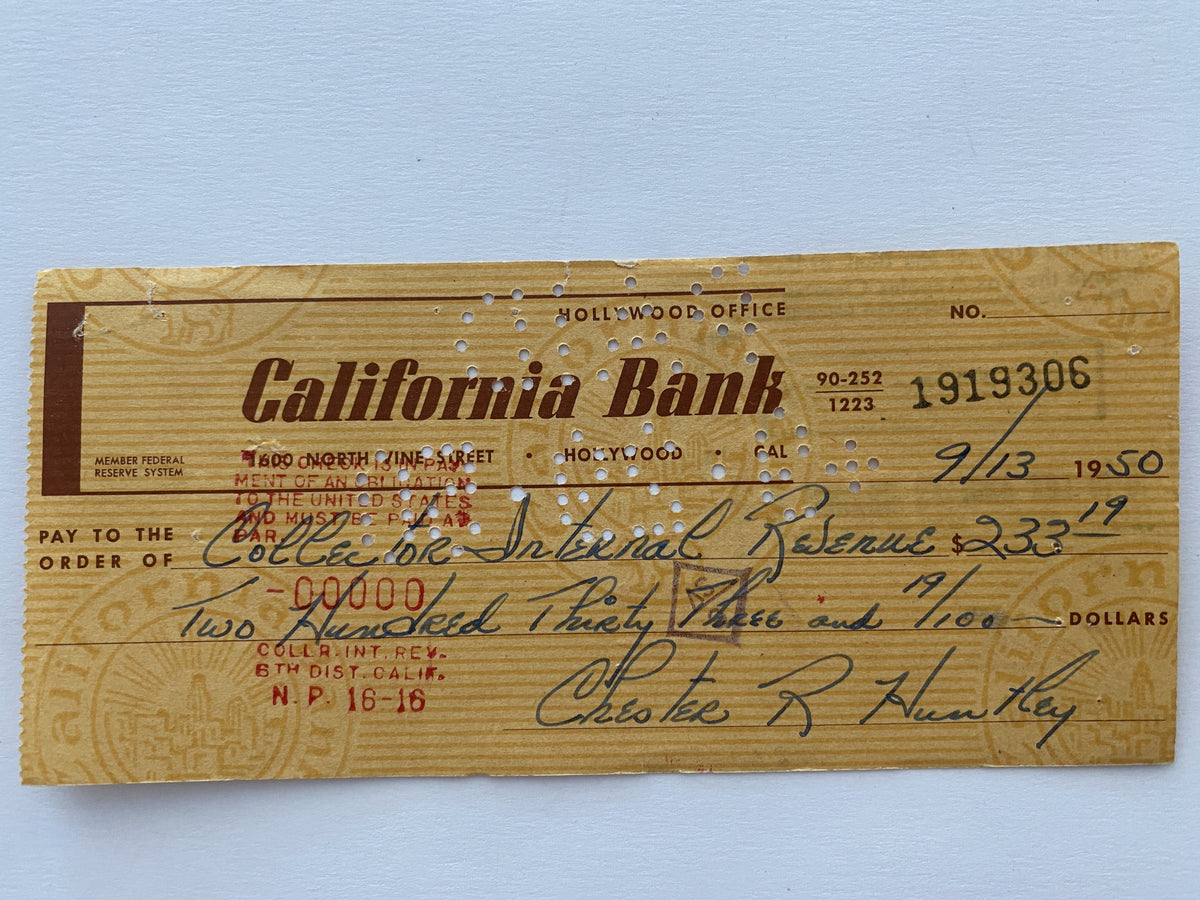 Chester Huntley signed check