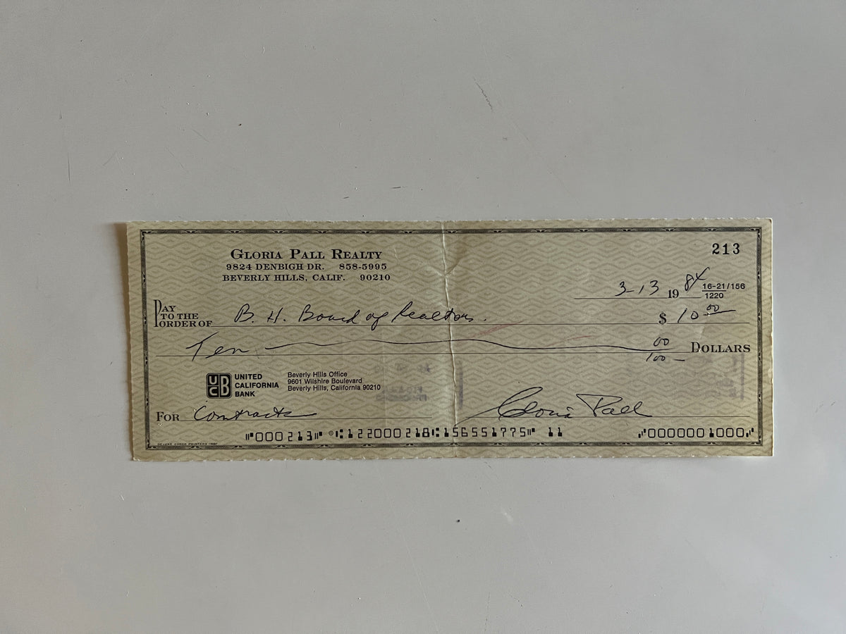 Gloria Pall signed check