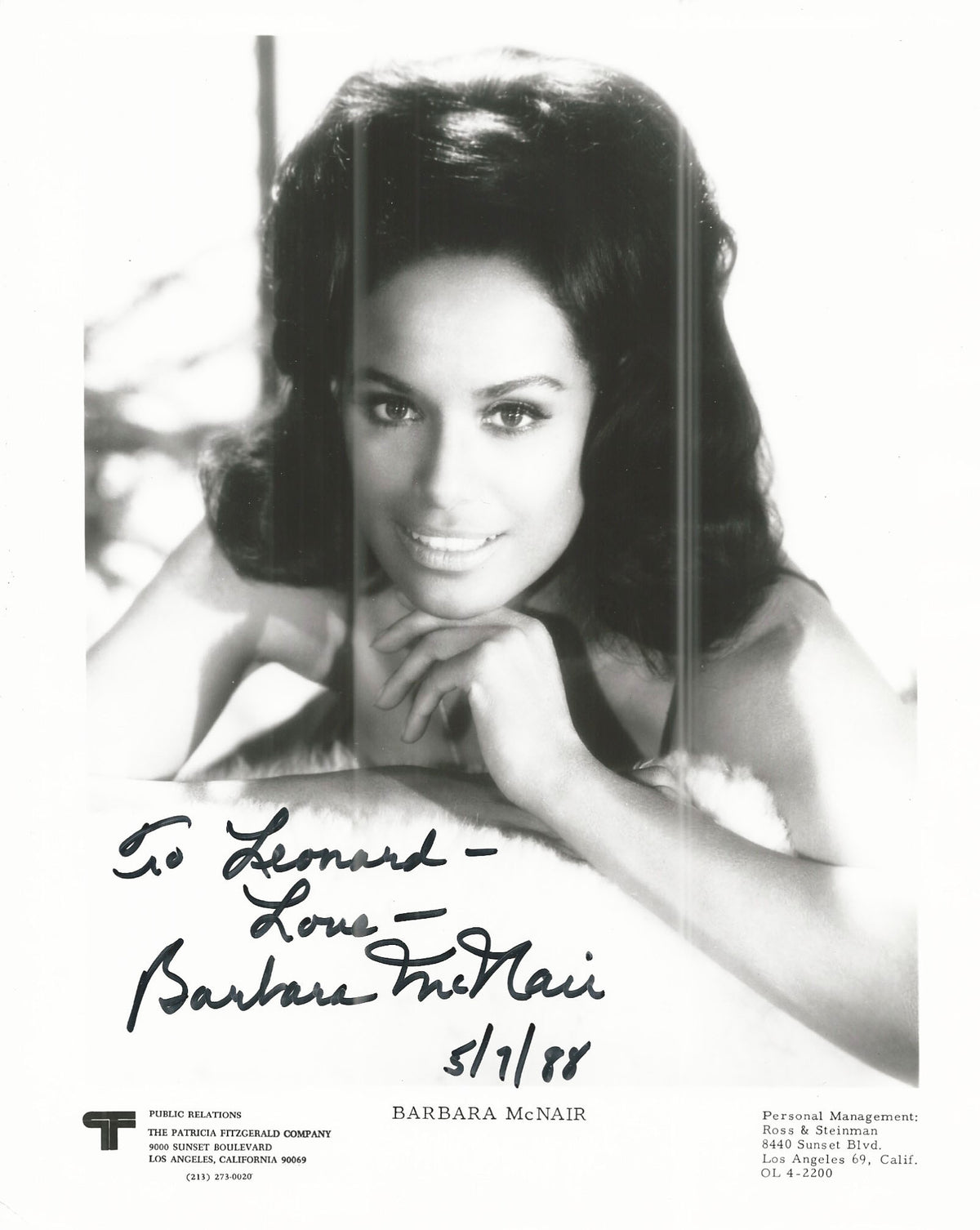 Venus in Furs Barbara McNair Signed Photo