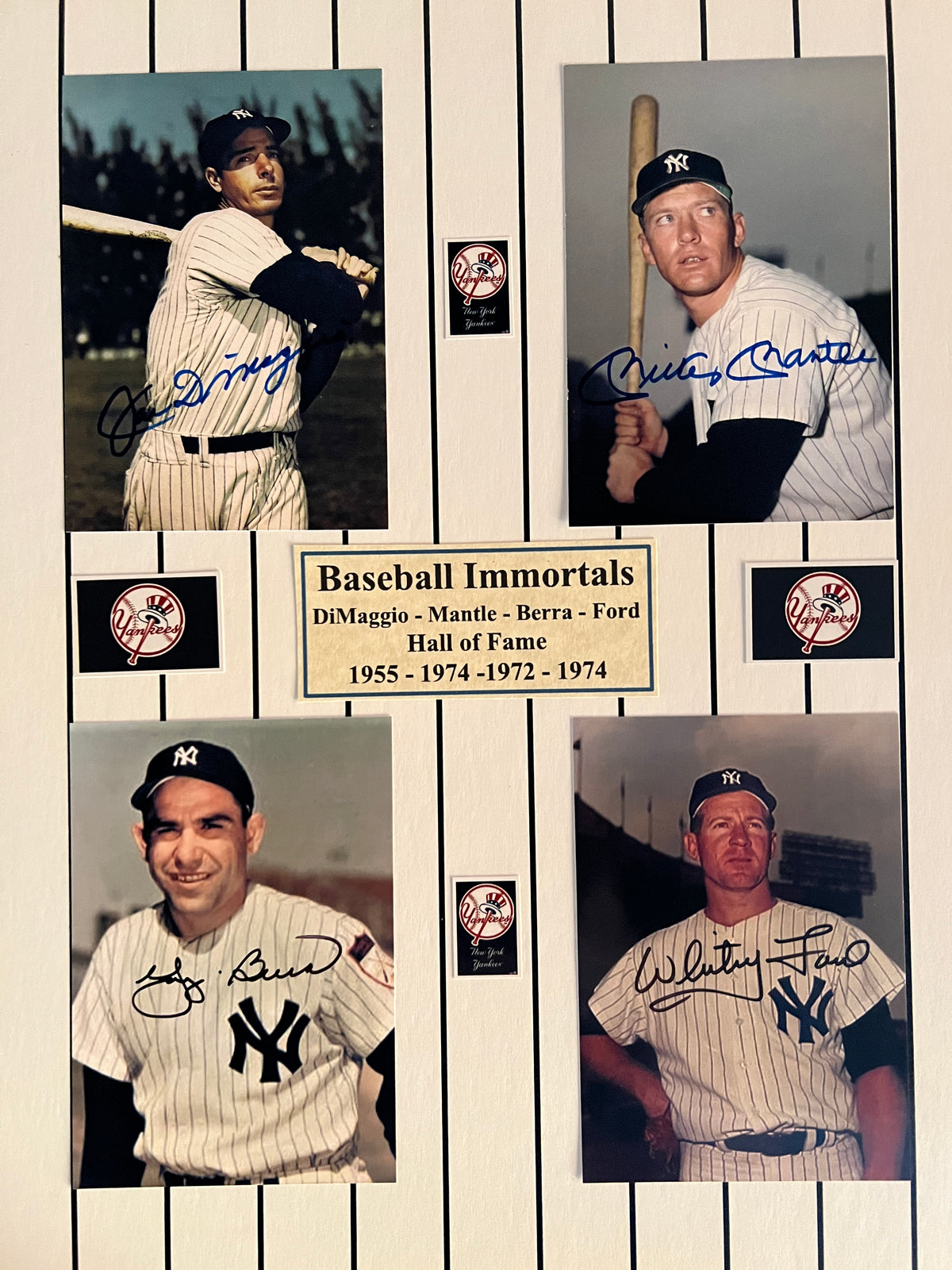 Joe DiMaggio, Whitey Ford, Yogi Berra and Mickey Mantle signed photo