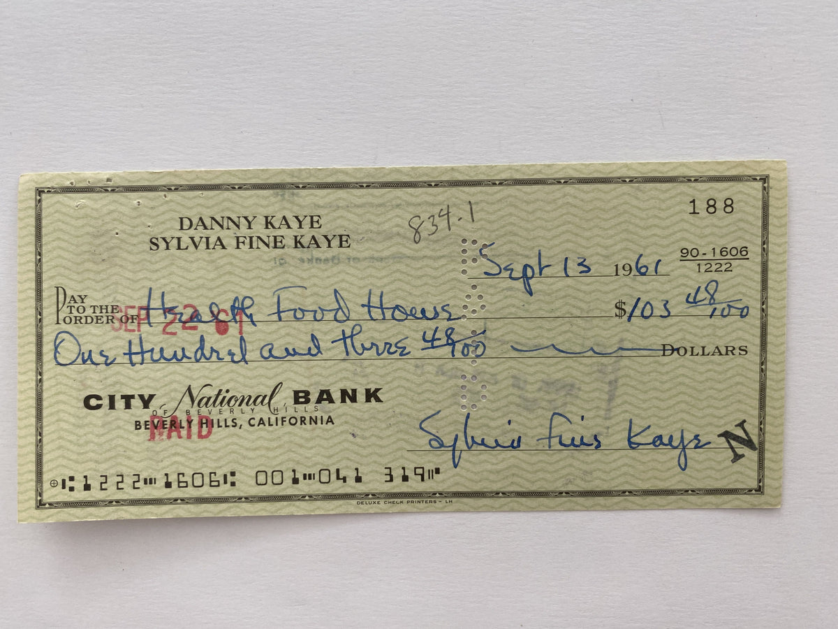Sylvia Fine Kaye signed check