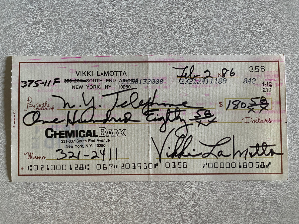 Vikki LaMotta signed check
