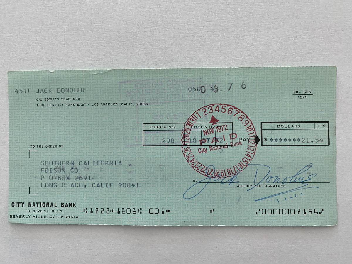 Jack Donohue signed check