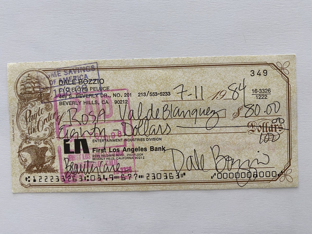 Dale Bozzio signed check