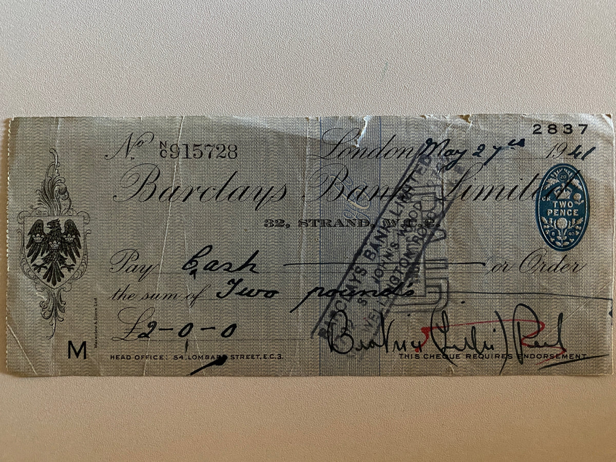 Beatrice Lillie, Lady Peel signed check