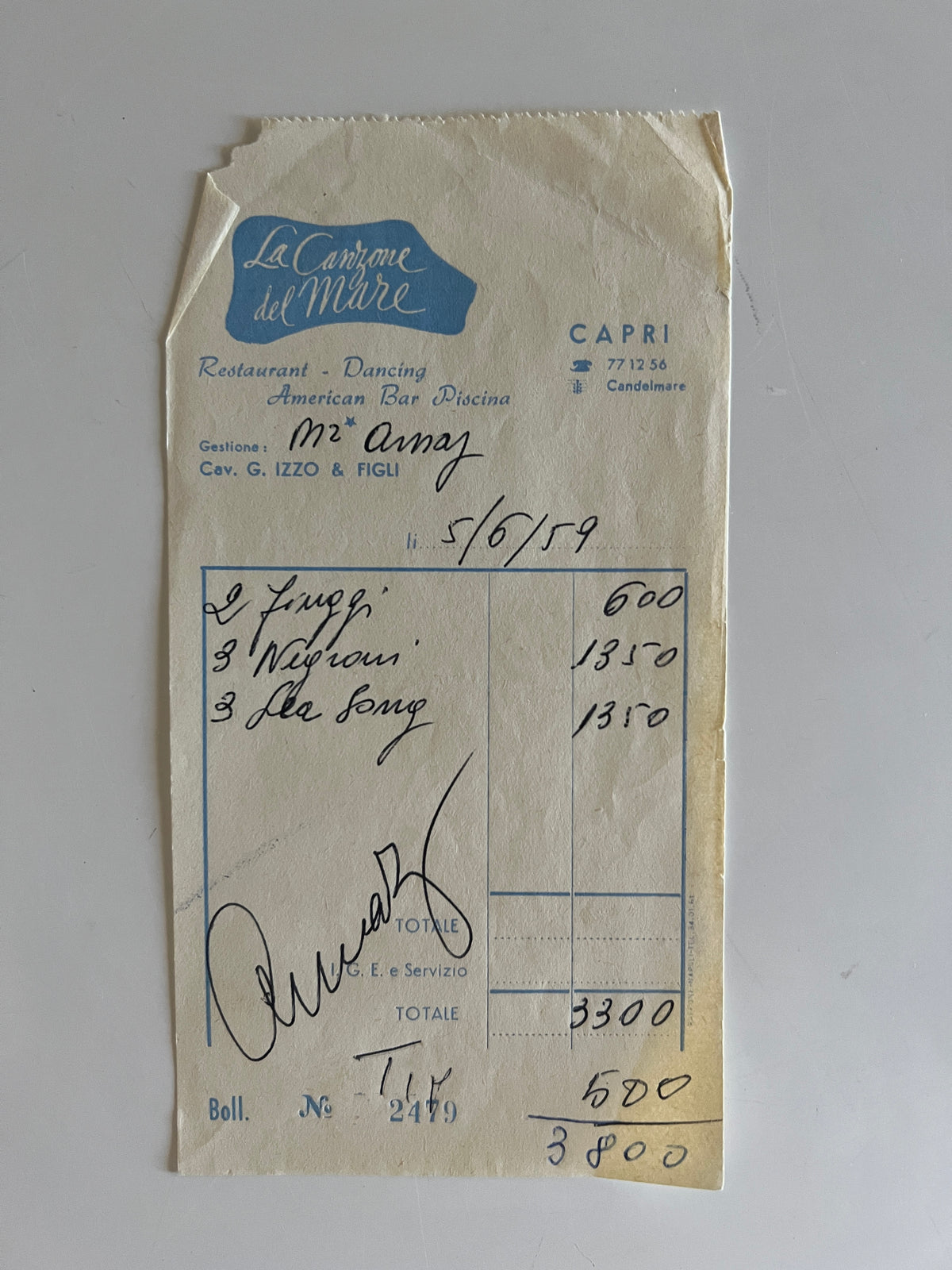 Desi Arnaz signed receipt