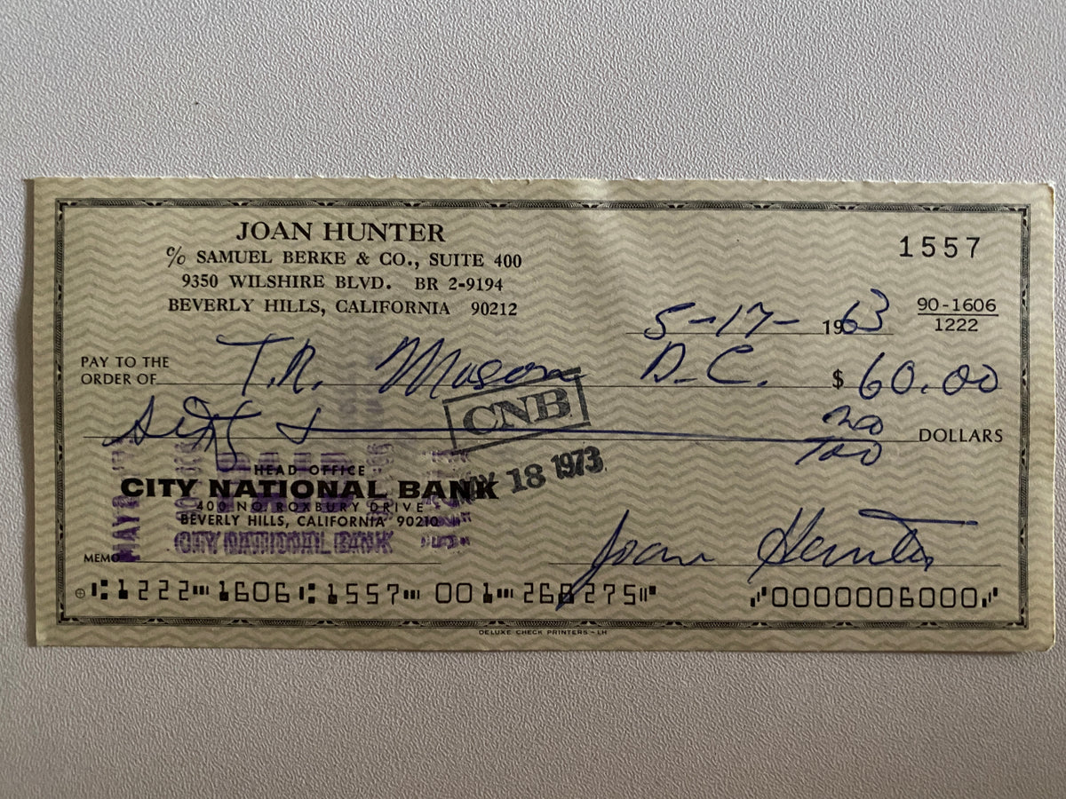 Joan Hunter signed check