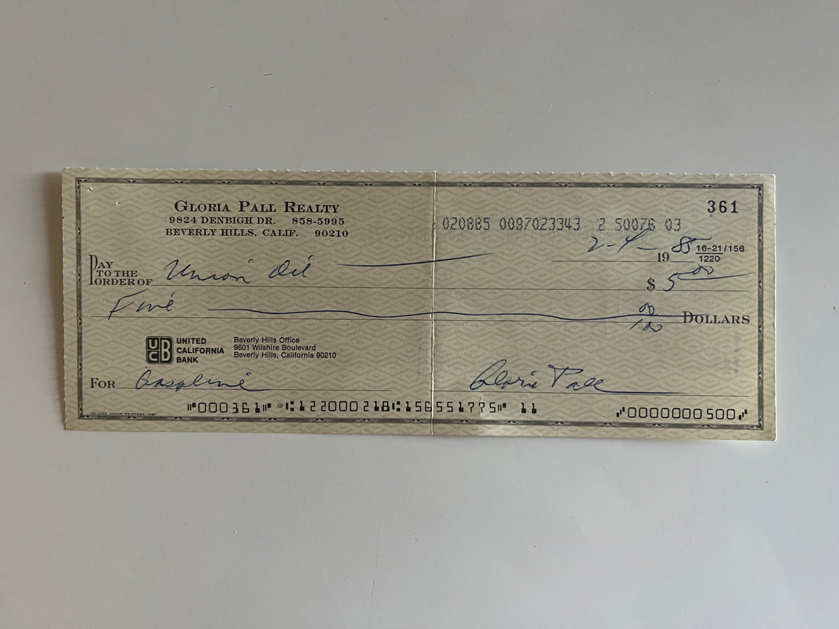 Gloria Pall signed check