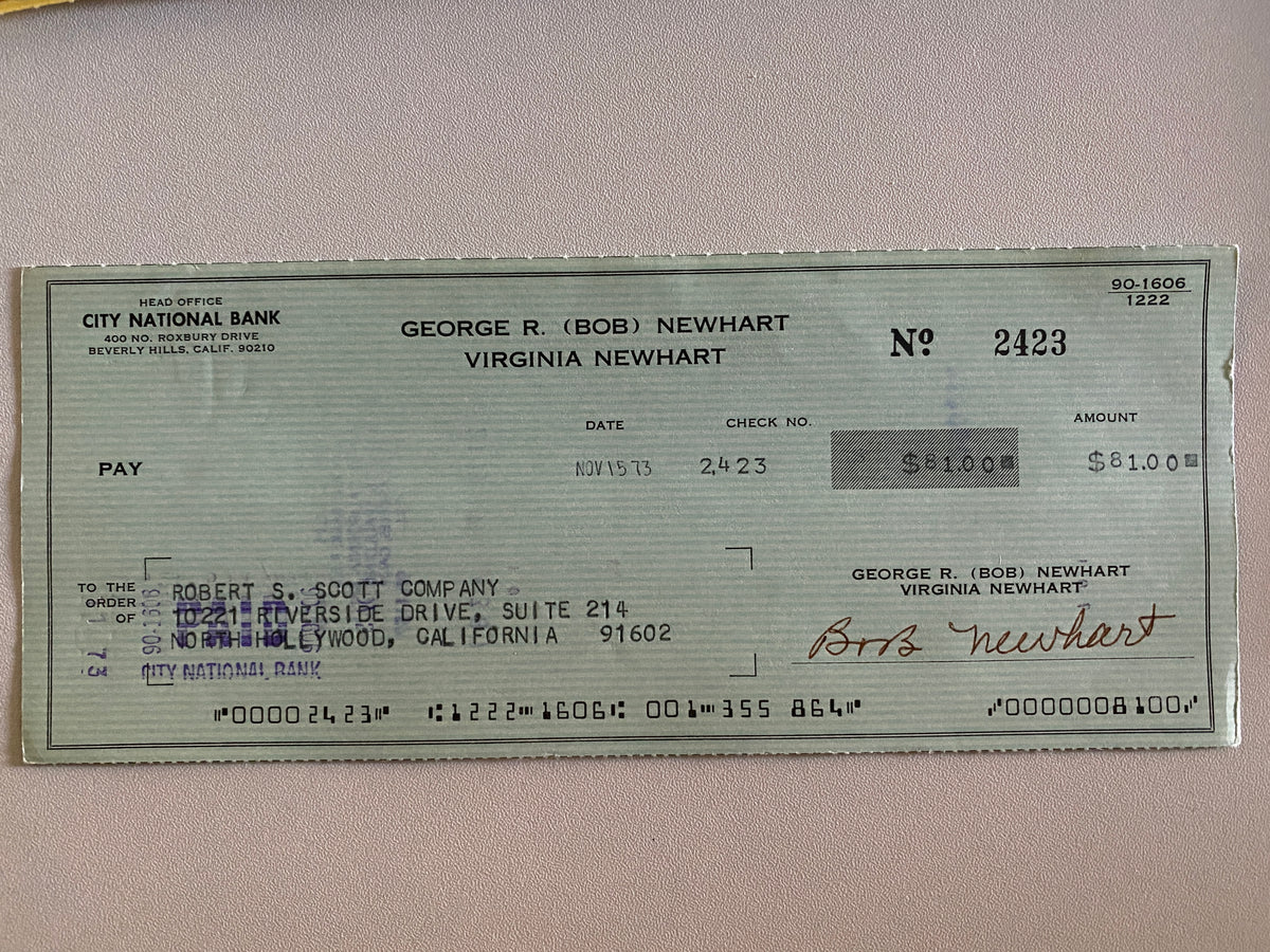 Bob Newhart signed check