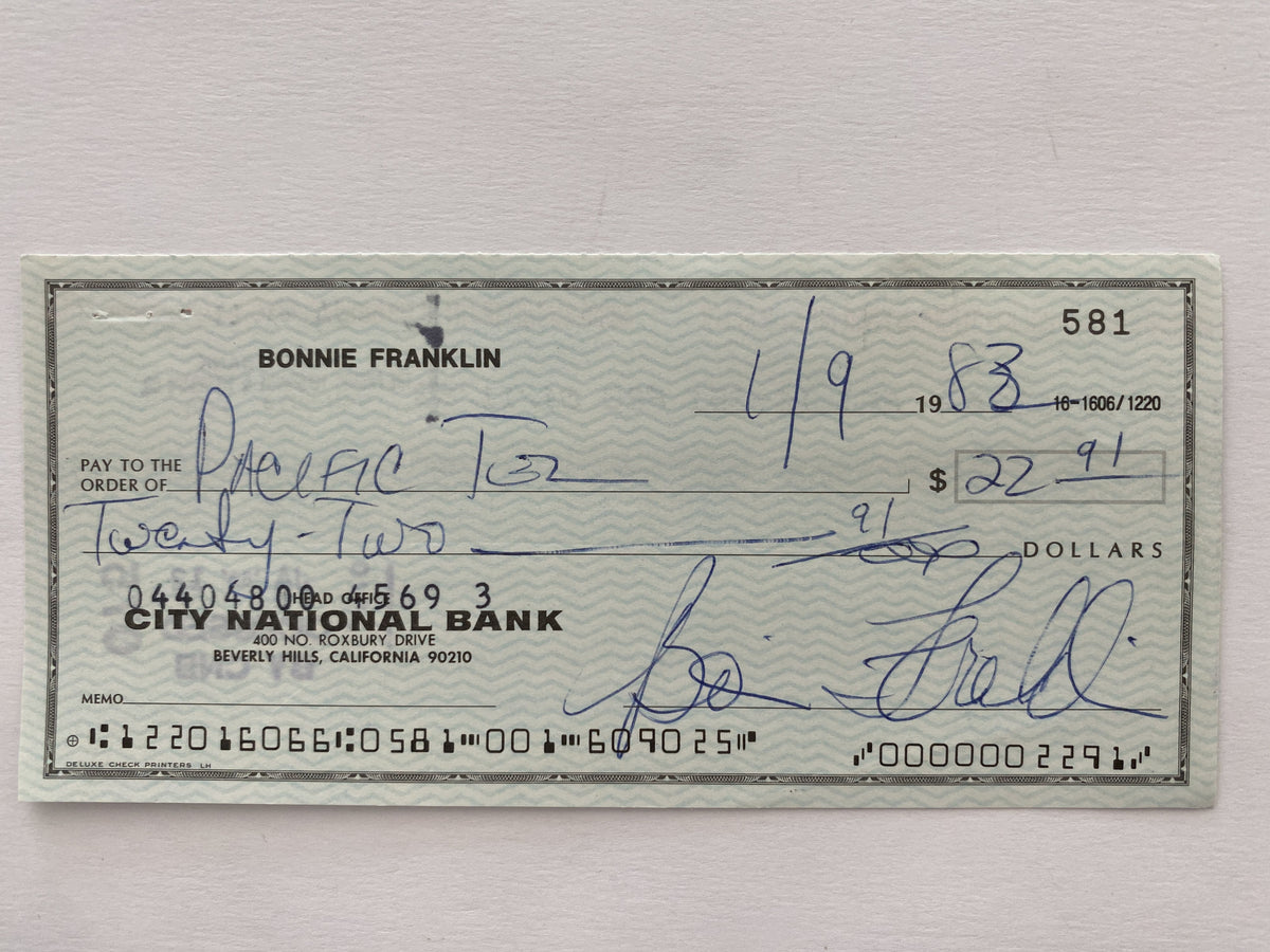 Bonnie Franklin signed check