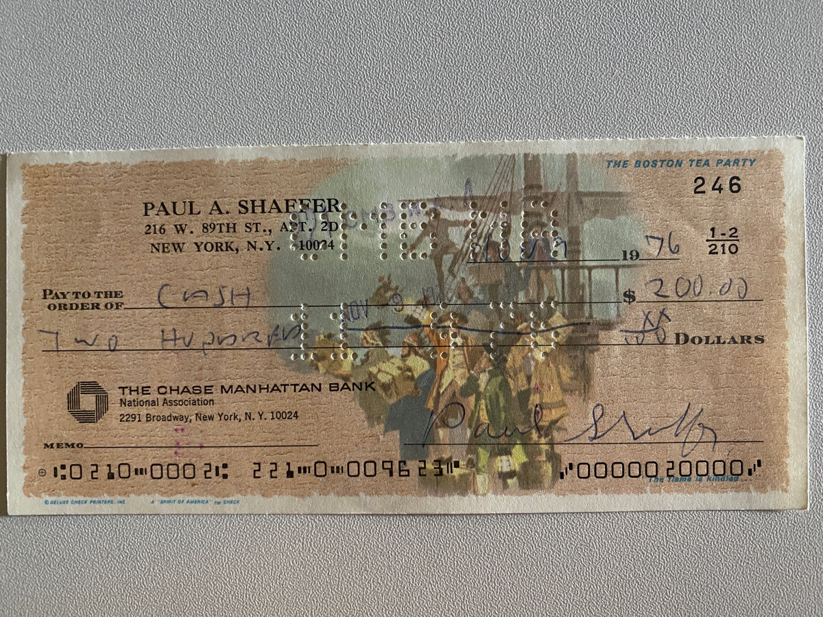 Paul Shaffer signed check