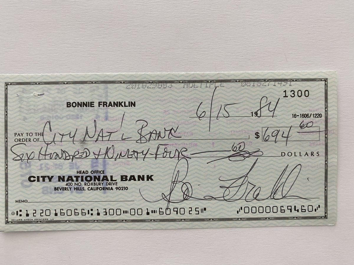 Bonnie Franklin signed check