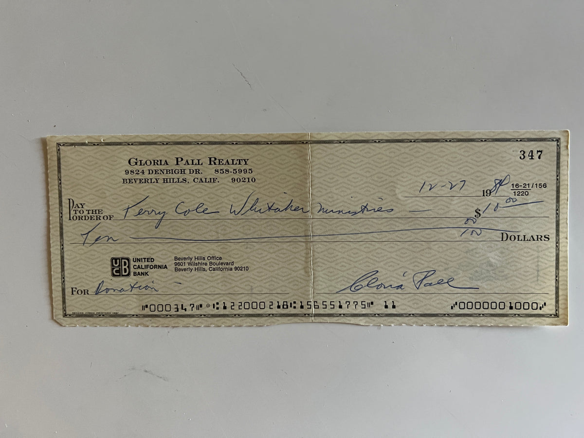 Gloria Pall signed check