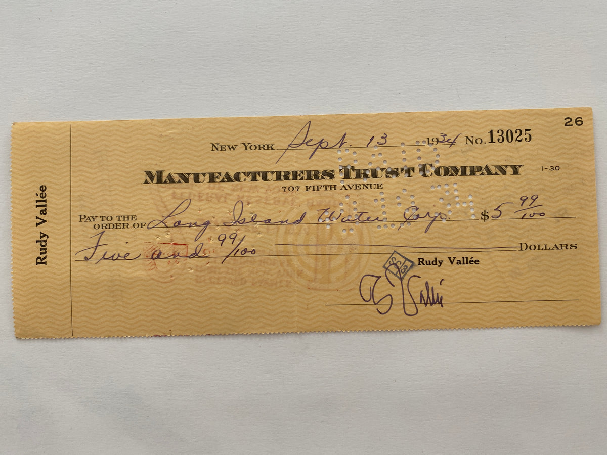 Rudy Vallee signed check