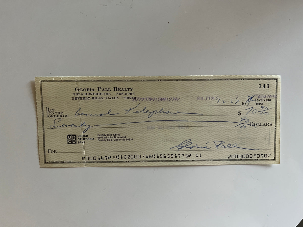 Gloria Pall signed check
