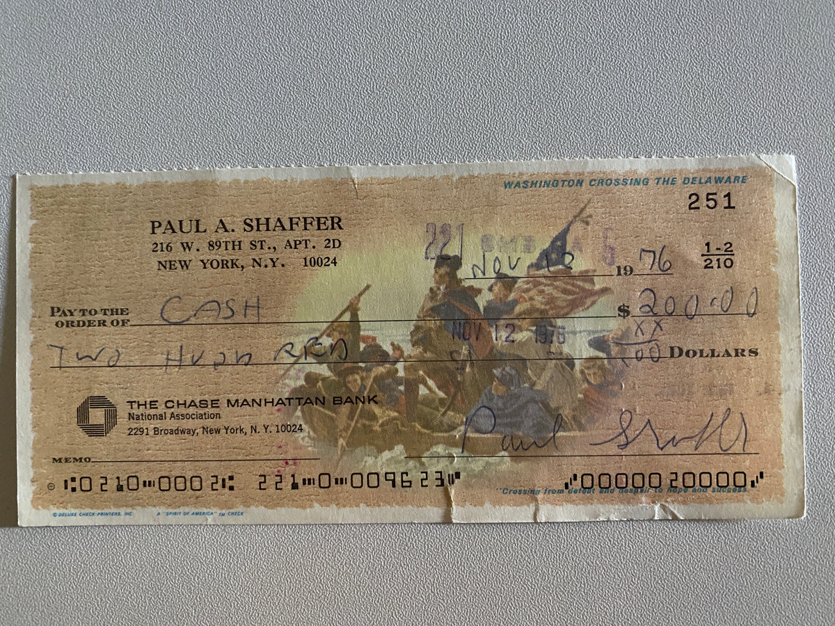 Paul Shaffer signed check