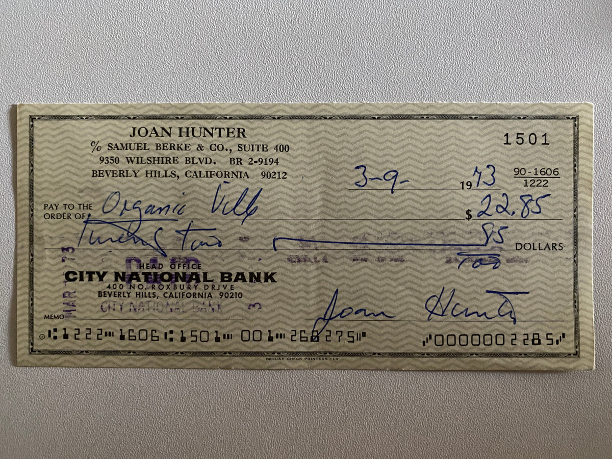 Joan Hunter signed check