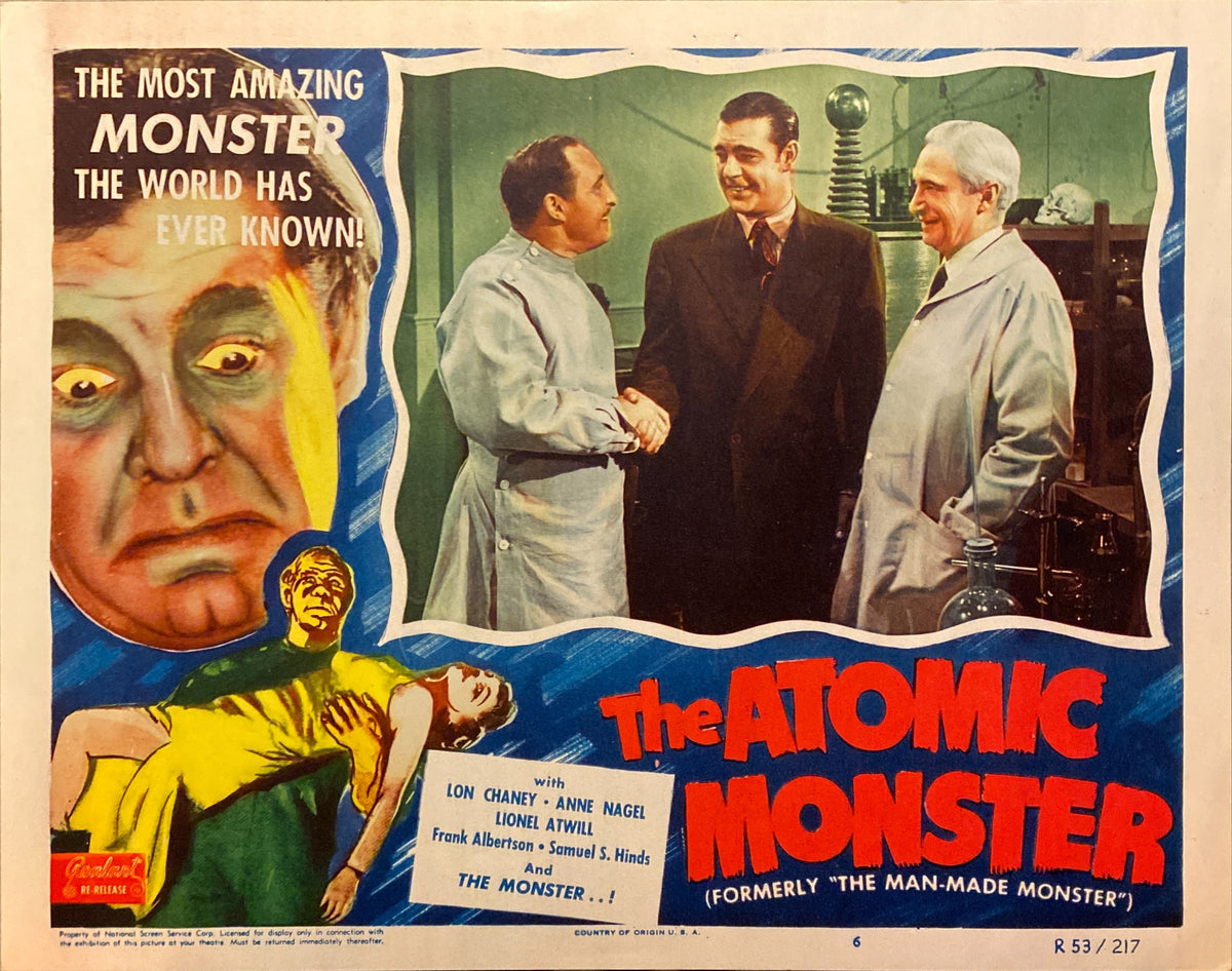 Lon Chaney, Jr. and Lionel Atwill "The Atomic Monster" original Lobby Card