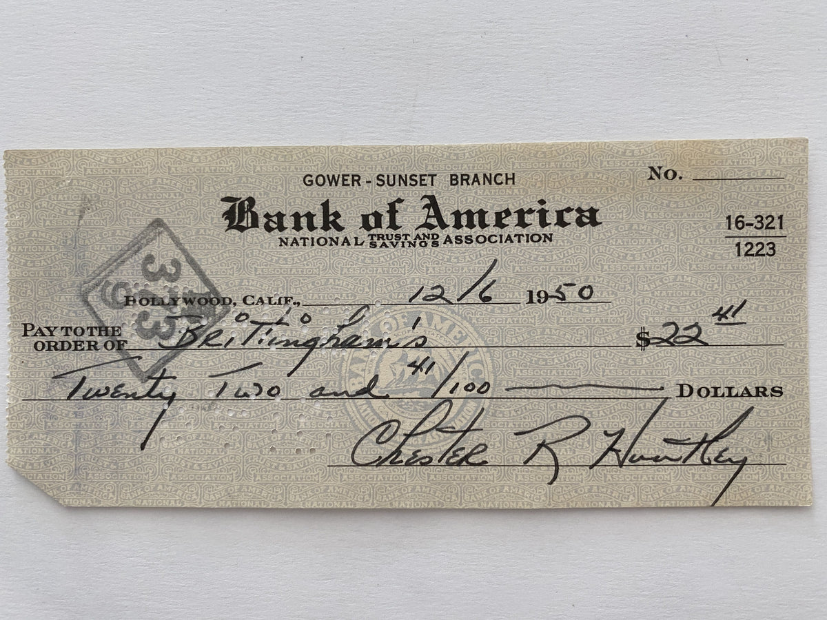 Chester Huntley signed check