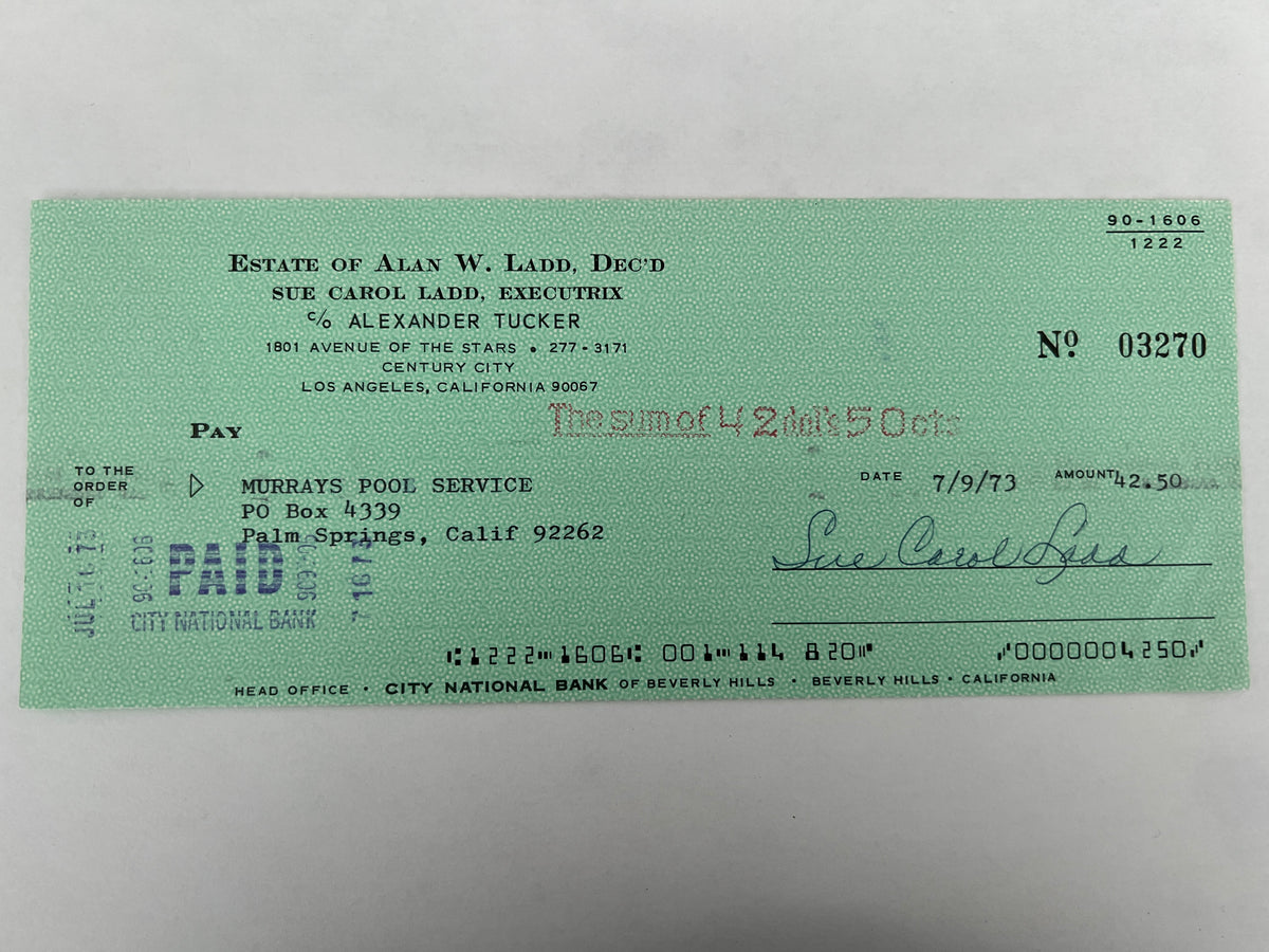 Sue Carol Ladd signed check