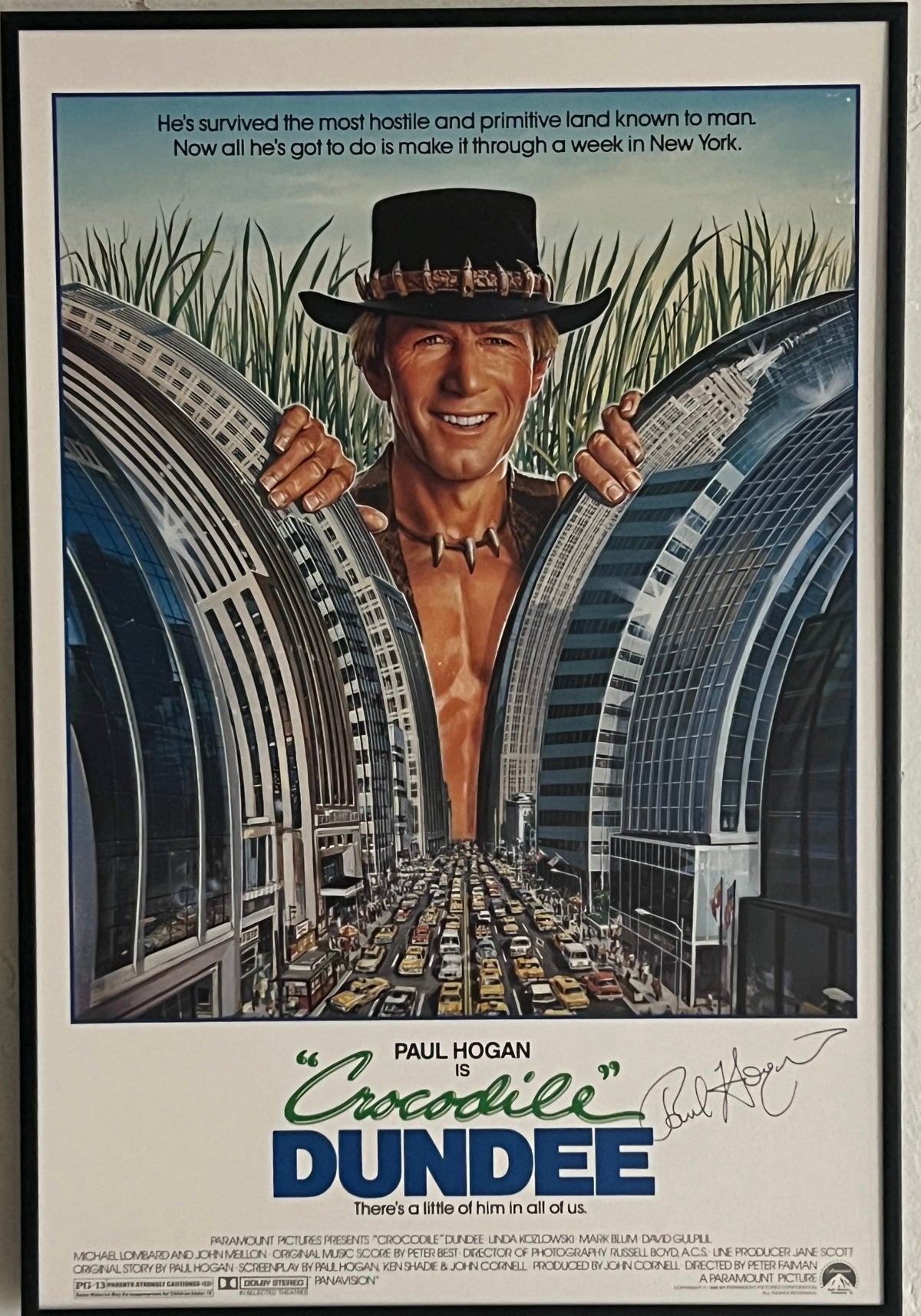 Paul Hogan signed Crocodile Dundee original mini poster custom framed