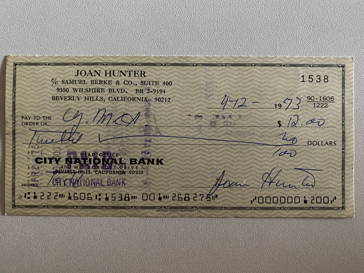 Joan Hunter signed check
