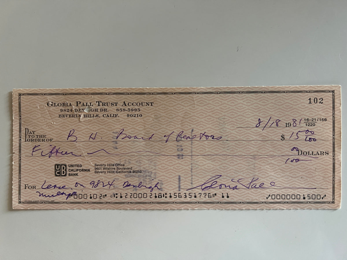 Gloria Pall signed check