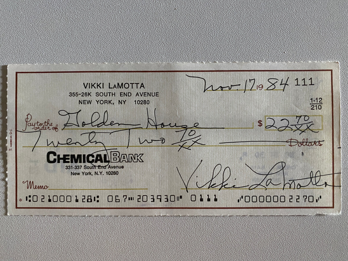 Vikki LaMotta signed check