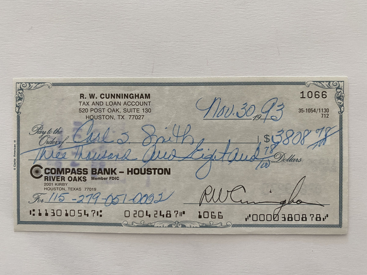Walter Cunningham signed check