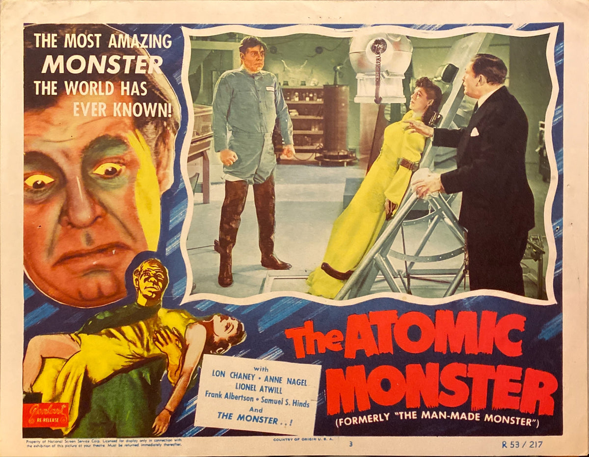 Lon Chaney, Jr. and Lionel Atwill "The Atomic Monster" original Lobby Card