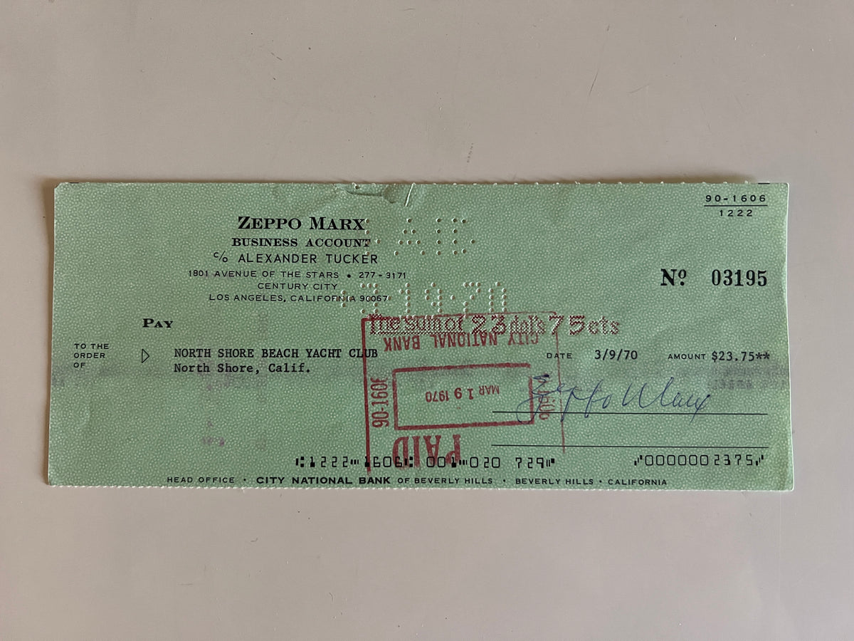 Zeppo Marx signed check