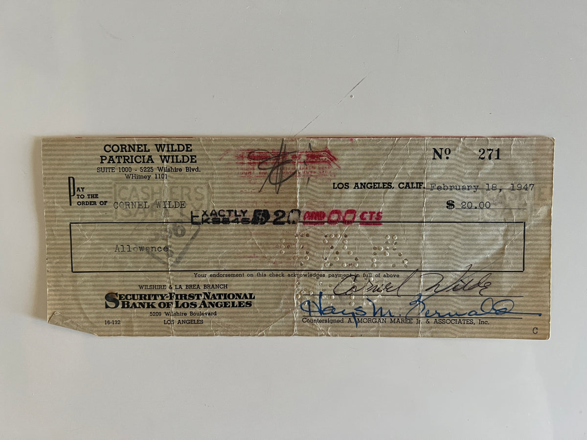 Cornel Wilde signed check