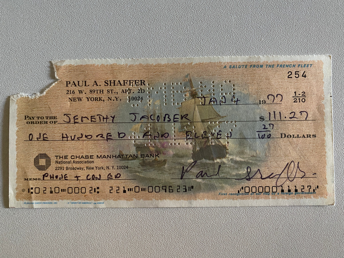 Paul Shaffer signed check