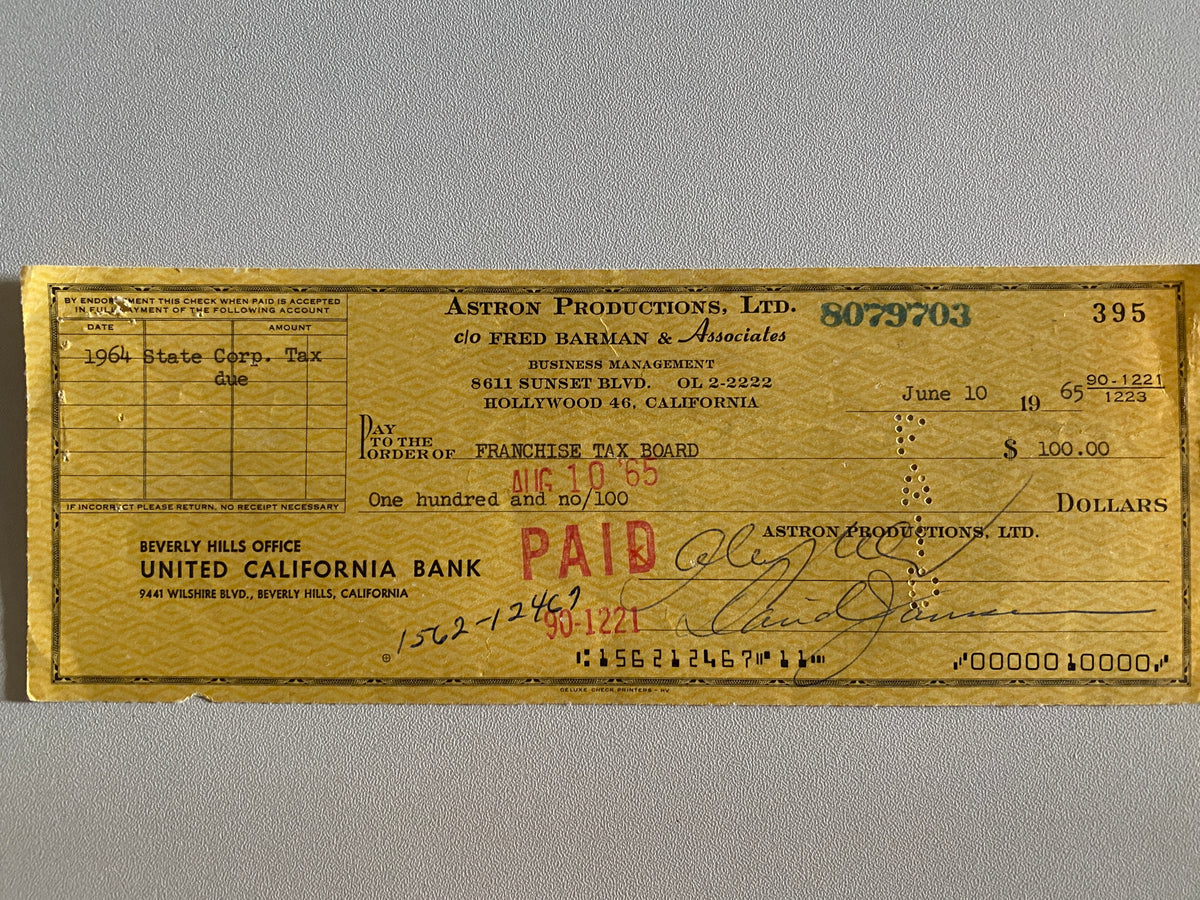 David Janssen signed check