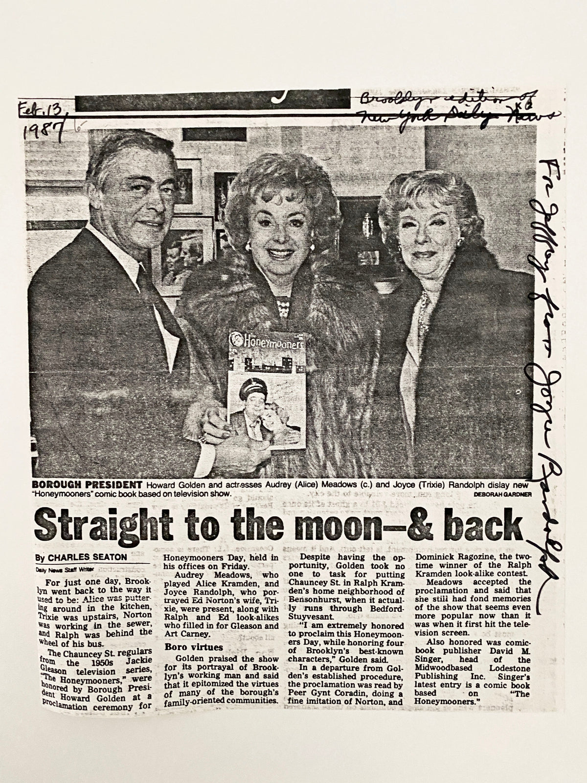 The Honeymooners Joyce Randolph signed paper