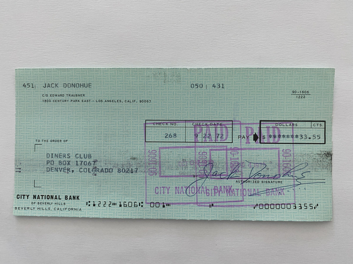 Jack Donohue signed check