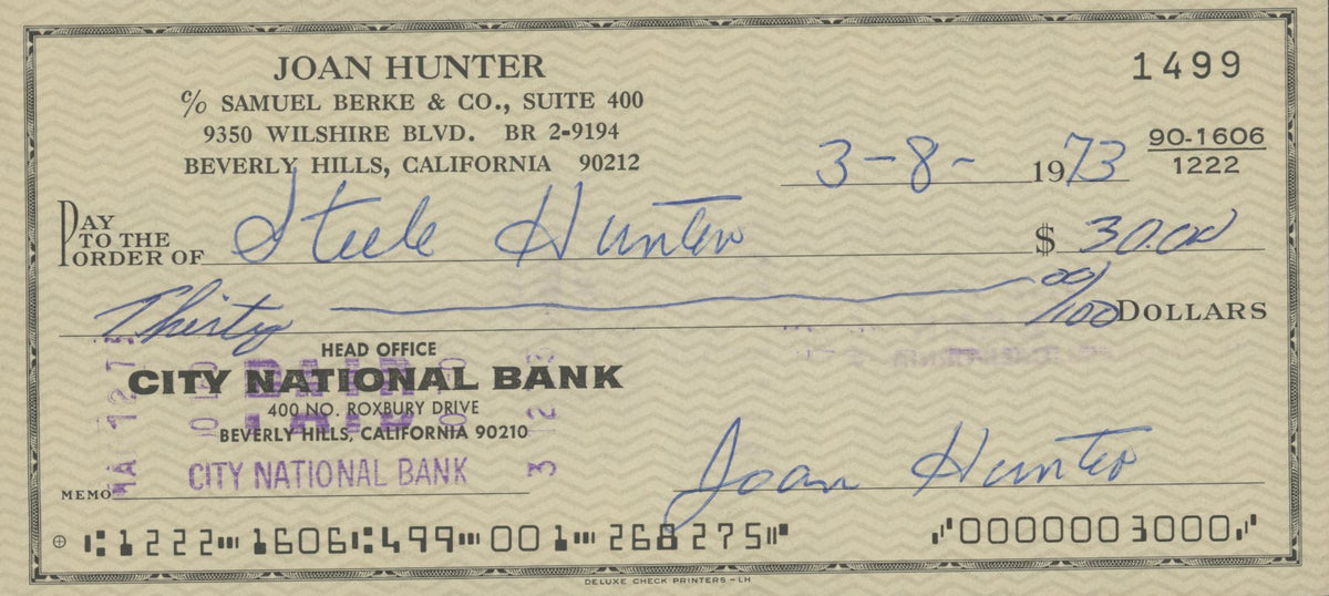 Joan Hunter signed check