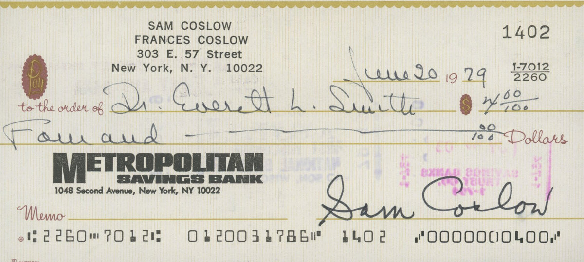 Sam Coslow signed check
