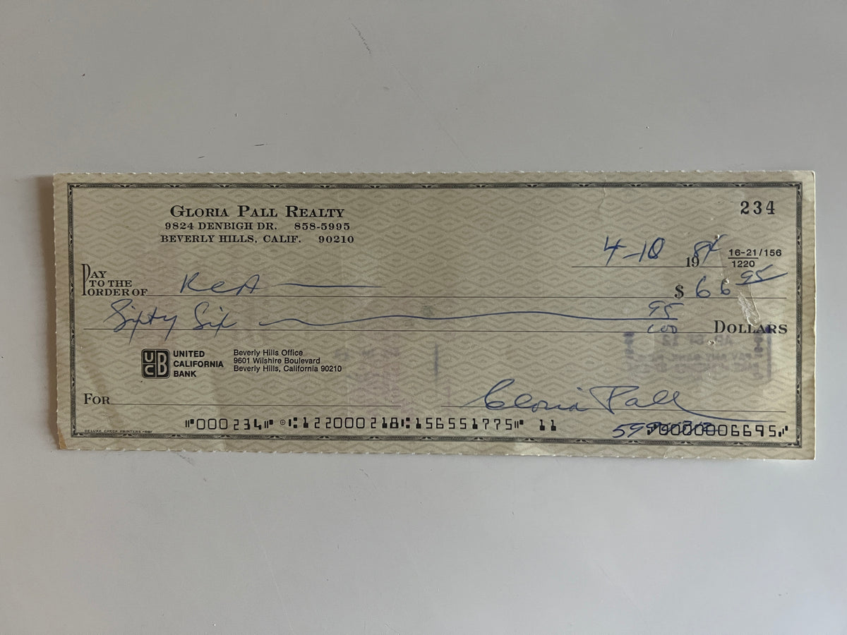 Gloria Pall signed check